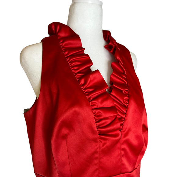 Taylor Red Fully Lined Party Dress Size 14 Ruffle Collar - Picture 3 of 9